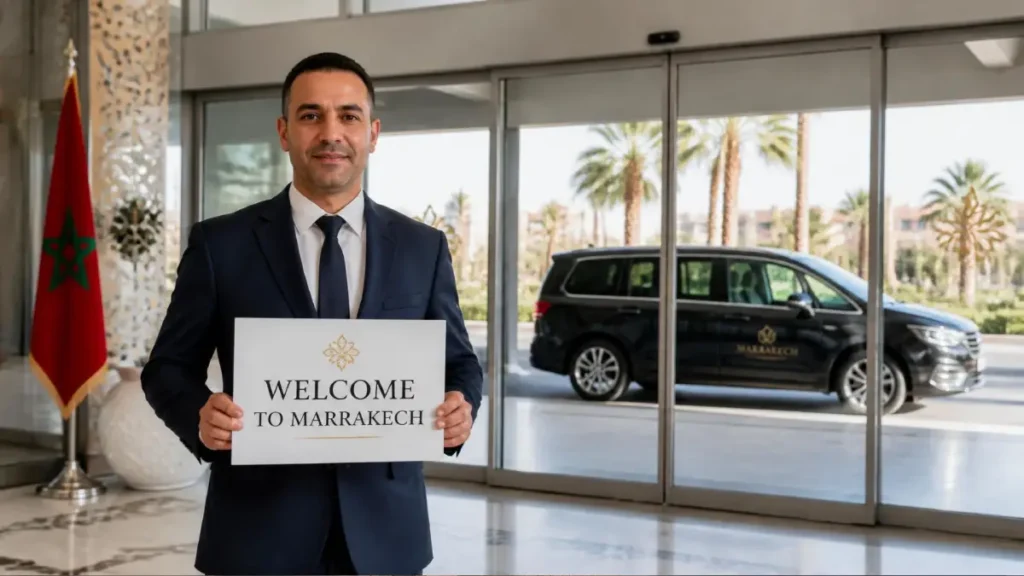 Private airport shuttle pick‑up at Marrakech Menara Airport