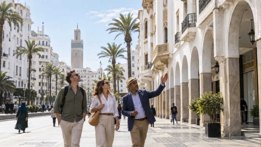 Private guide showing travelers Art Deco architecture in central Casablanca