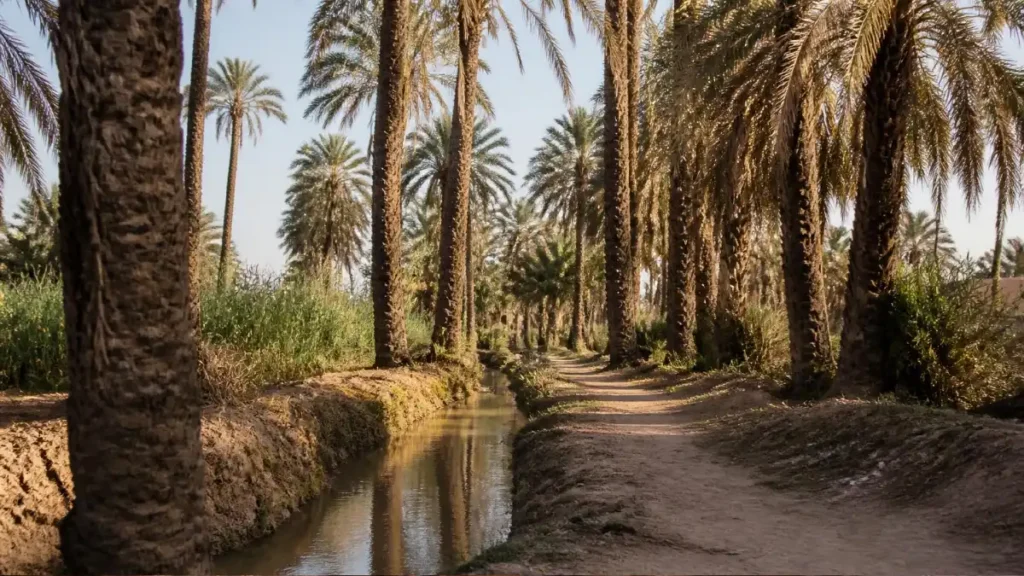 A serene walking trail through the Agdal Palm Grove, away from the Marrakech city heat.