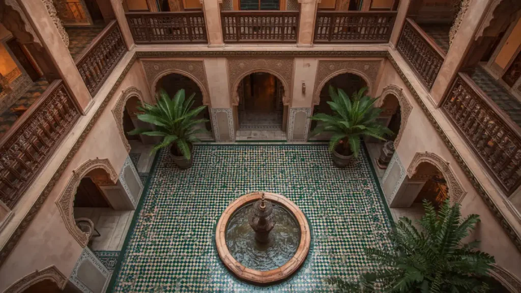 Boutique riad courtyard in Marrakech on a Luxury 7 Days Tour from Casablanca