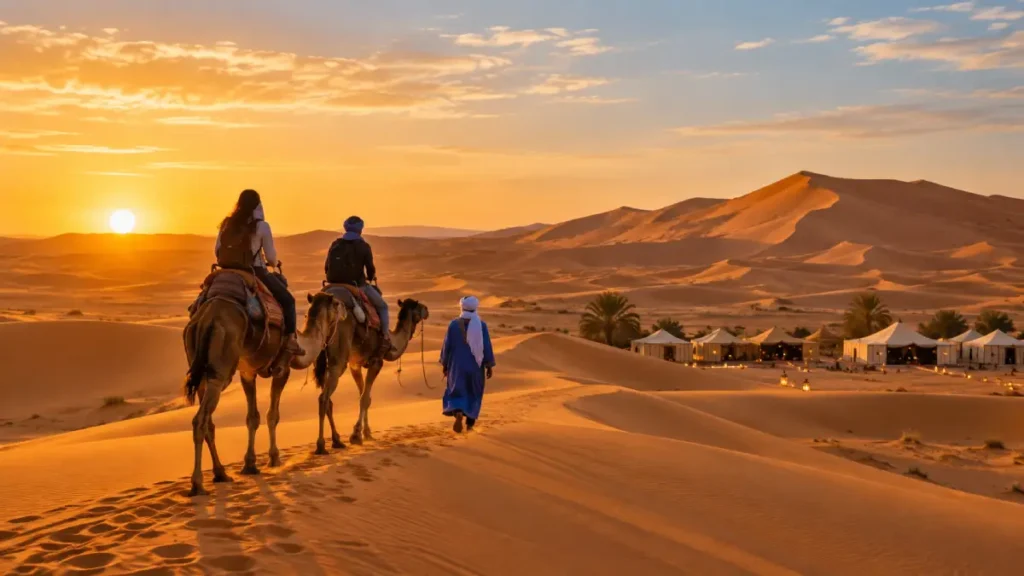 Camel trek in Merzouga dunes on a 3 day tour from Marrakech to Fes