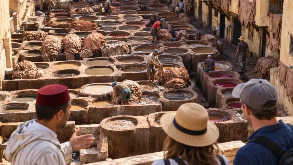 Chouara tanneries in Fes during a private 6 days tour from Casablanca to Marrakech
