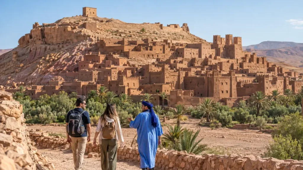 Private guide and travelers visiting Ait Ben Haddou from Marrakech