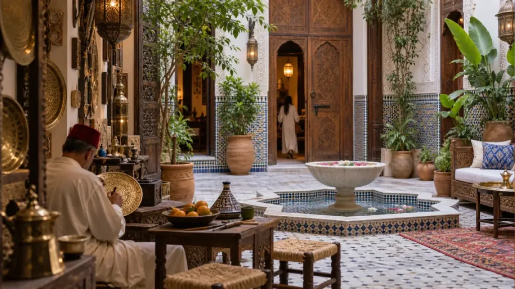 Custom Morocco tour with riad courtyard, artisan details and guided cultural experiences