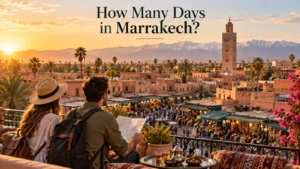 Travelers overlooking Marrakech at sunset while planning how many days to spend in the city