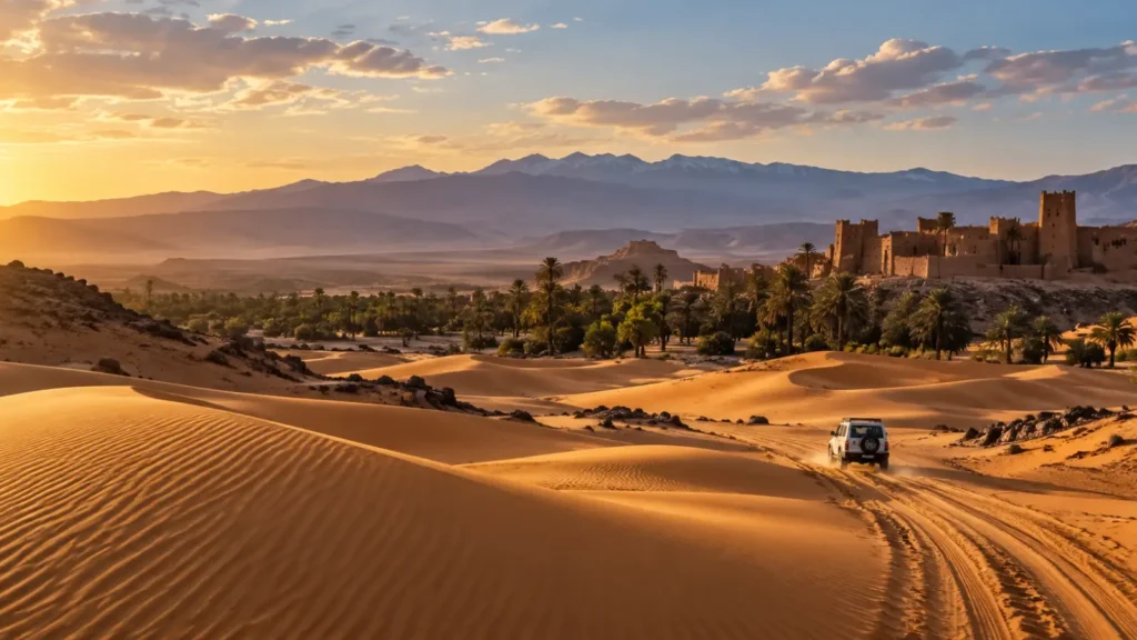 Private Morocco desert tour with Sahara dunes, kasbahs, palm oasis and Atlas Mountains