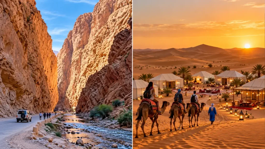 Todra Gorge road and camel trek to a luxury desert camp in Merzouga